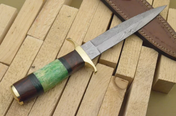 Custom Hand Made Damascus Steel Beautiful Dagger Knife with Wood Colored Bone Handle DK 1 2
