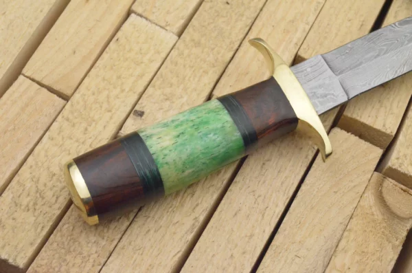 Custom Hand Made Damascus Steel Beautiful Dagger Knife with Wood Colored Bone Handle DK 1 3