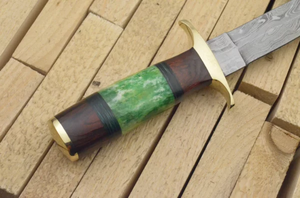Custom Hand Made Damascus Steel Beautiful Dagger Knife with Wood Colored Bone Handle DK 1 4