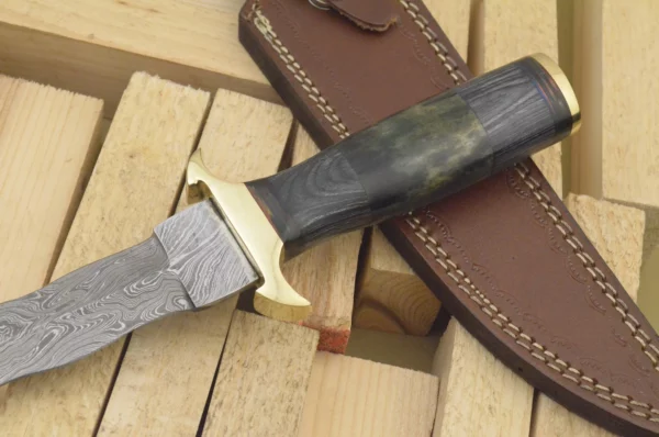 Custom Hand Made Damascus Steel Beautiful Dagger Knife with Wood Colored Bone Handle DK 4 2