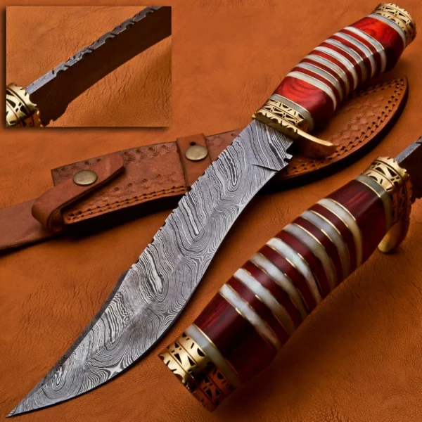 Custom Hand Made Damascus Steel Beautiful Hunting Bowie Knife BK 22 5 2