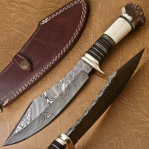 Custom Hand Made Damascus Steel Beautiful Hunting Bowie Knife BK 27 1