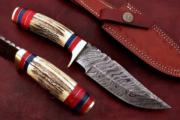 Custom Hand Made Damascus Steel Beautiful Hunting Bowie Knife BK 32 1