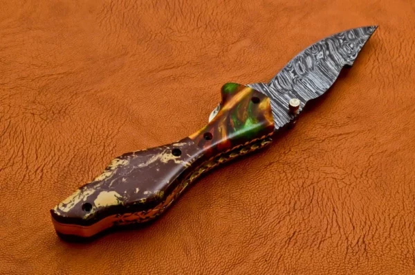 Custom Hand Made Damascus Steel Beautiful Hunting Pocket Knife With Risen Sheath Handle Fk 47 2