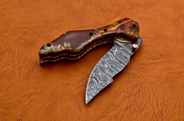 Custom Hand Made Damascus Steel Beautiful Hunting Pocket Knife With Risen Sheath Handle Fk 47 3