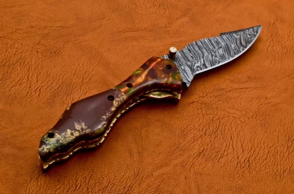 Custom Hand Made Damascus Steel Beautiful Hunting Pocket Knife With Risen Sheath Handle Fk 47 6
