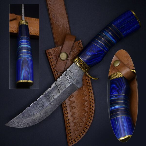 Custom Hand Made Damascus Steel Colored Wood Hunting Bowie Knife BK 31 1