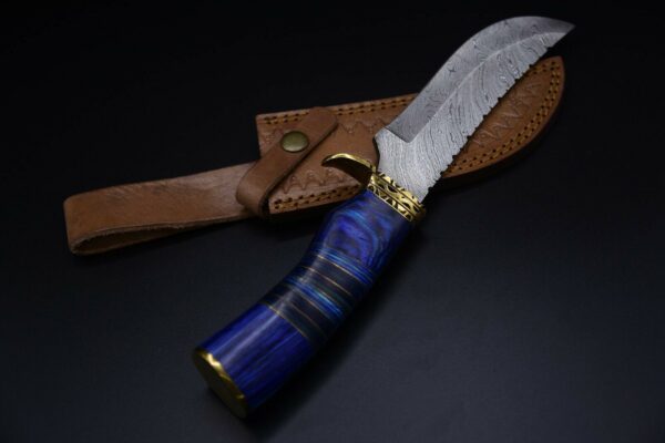 Custom Hand Made Damascus Steel Colored Wood Hunting Bowie Knife BK 31 7