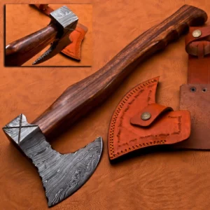 Custom Hand Made Damascus Steel Hunting Axe With Rose Wood Handle AX 4 1