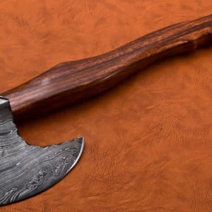 Custom Hand Made Damascus Steel Hunting Axe With Rose Wood Handle AX 4 10