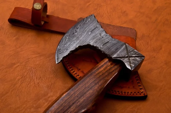 Custom Hand Made Damascus Steel Hunting Axe With Rose Wood Handle AX 4 2