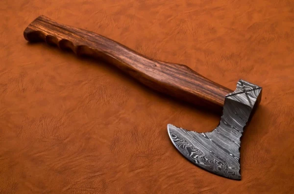 Custom Hand Made Damascus Steel Hunting Axe With Rose Wood Handle AX 4 3