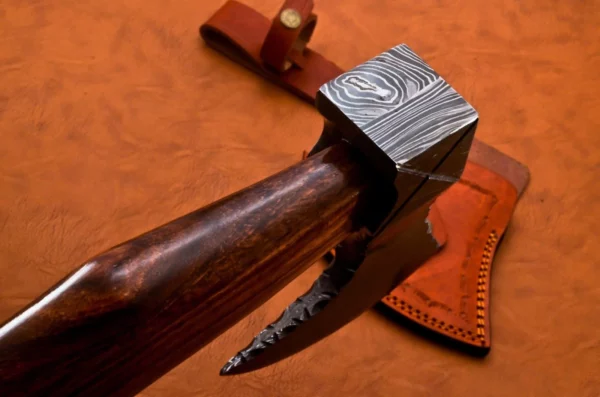Custom Hand Made Damascus Steel Hunting Axe With Rose Wood Handle AX 4 4