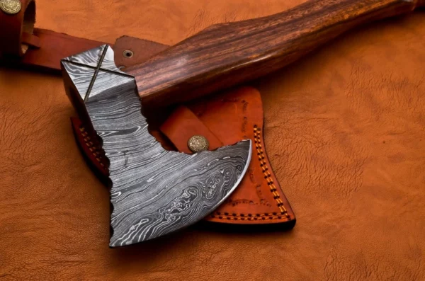Custom Hand Made Damascus Steel Hunting Axe With Rose Wood Handle AX 4 7