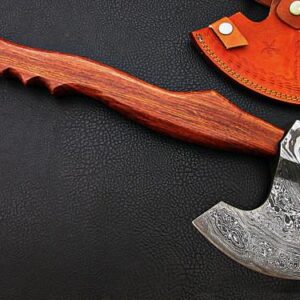 Custom Hand Made Damascus Steel Hunting Axe With Rose Wood Handle AX 9 1