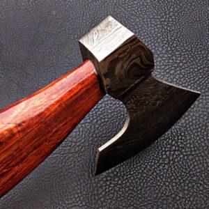 Custom Hand Made Damascus Steel Hunting Axe With Rose Wood Handle AX 9 3
