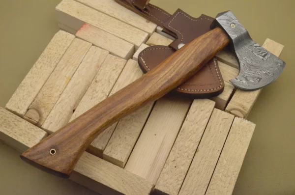 Custom Hand Made Damascus Steel Hunting Axe With Wood Handle AX 1 1
