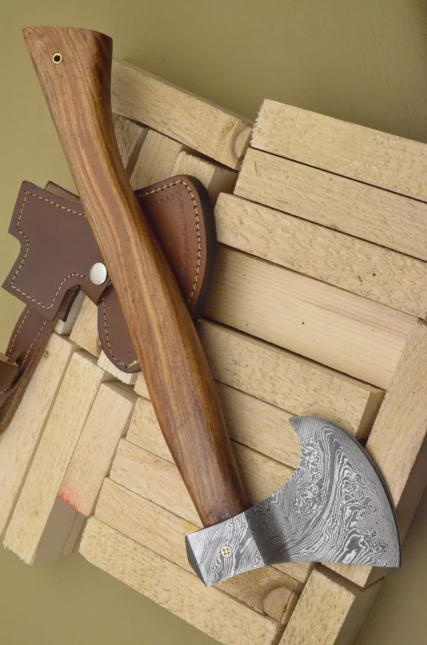 Custom Hand Made Damascus Steel Hunting Axe With Wood Handle AX 1 2