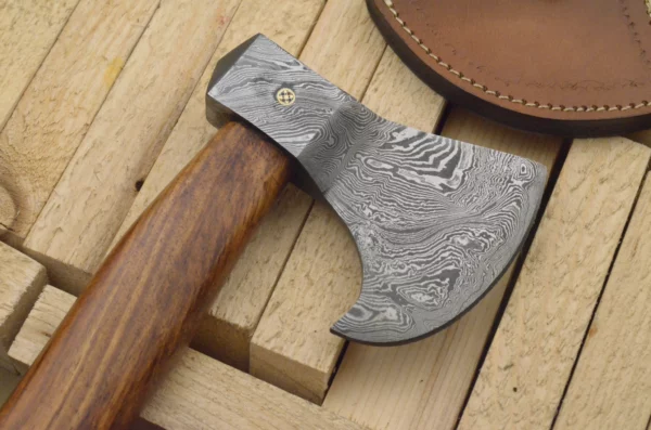 Custom Hand Made Damascus Steel Hunting Axe With Wood Handle AX 1 3