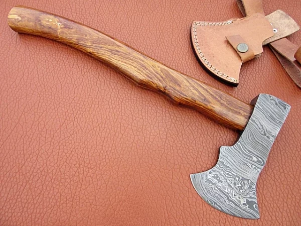 Custom Hand Made Damascus Steel Hunting Axe with Wood Handle AX 8 1