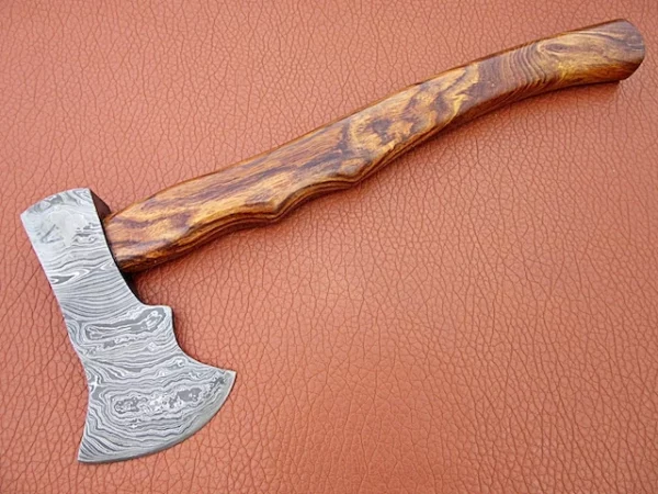 Custom Hand Made Damascus Steel Hunting Axe with Wood Handle AX 8 2
