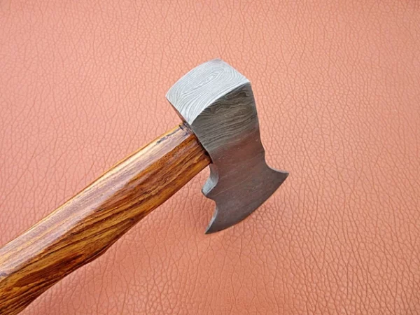 Custom Hand Made Damascus Steel Hunting Axe with Wood Handle AX 8 3
