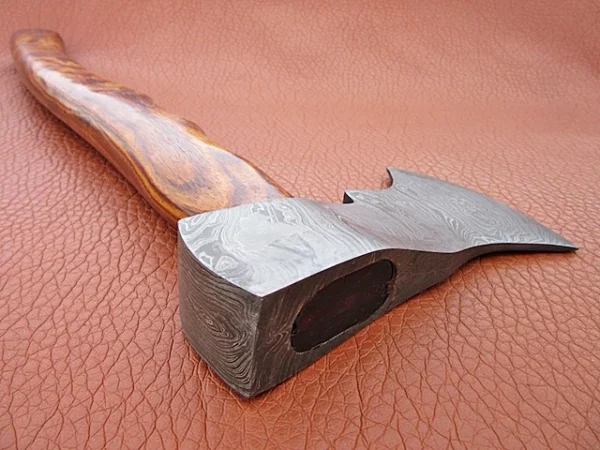 Custom Hand Made Damascus Steel Hunting Axe with Wood Handle AX 8 4
