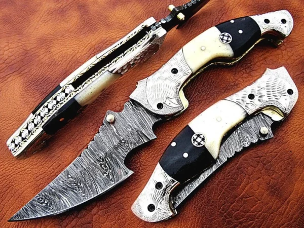 Custom Hand Made Damascus Steel Hunting Pocket Knife With Amazing Handle Fk 58 1