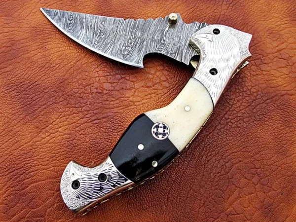 Custom Hand Made Damascus Steel Hunting Pocket Knife With Amazing Handle Fk 58 4