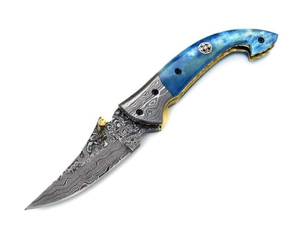 Custom Hand Made Damascus Steel Hunting Pocket Knife With Colored Bone Handle Fk 42 1