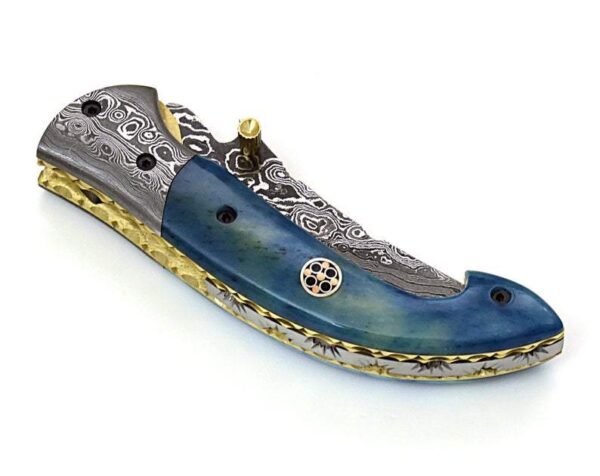 Custom Hand Made Damascus Steel Hunting Pocket Knife With Colored Bone Handle Fk 42 3