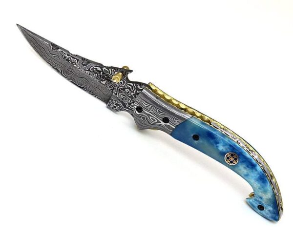 Custom Hand Made Damascus Steel Hunting Pocket Knife With Colored Bone Handle Fk 42 6