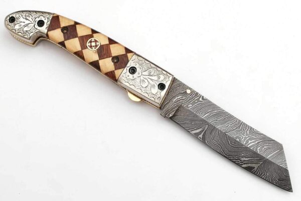 Custom Hand Made Damascus Steel Hunting Pocket Knife With Combination Wood Handle Fk 43 3