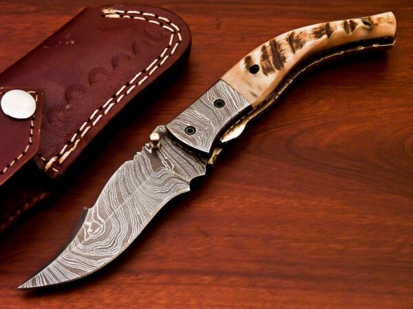 Custom Hand Made Damascus Steel Hunting Pocket Knife With Stag Horn Handle Fk 38 1