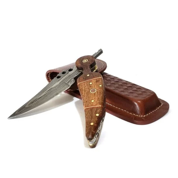 Custom Hand Made Damascus Steel Hunting Pocket Knife With Wood Handle Fk 52 1