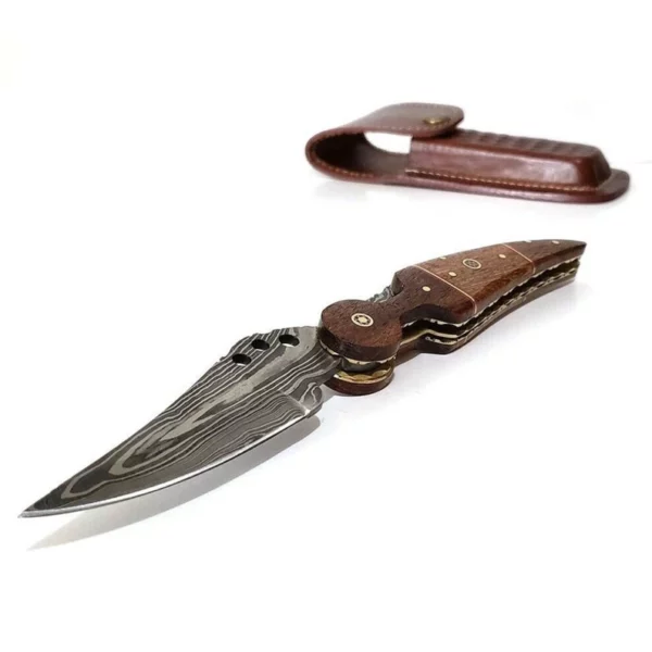 Custom Hand Made Damascus Steel Hunting Pocket Knife With Wood Handle Fk 52 4