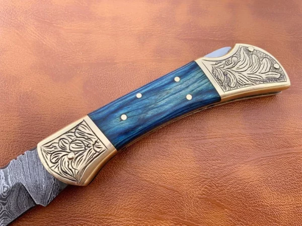 Custom Hand Made Damascus Steel Hunting pocket knife With Colored Wood Handle FK 19 7