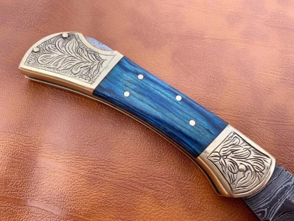 Custom Hand Made Damascus Steel Hunting pocket knife With Colored Wood Handle FK 19 8