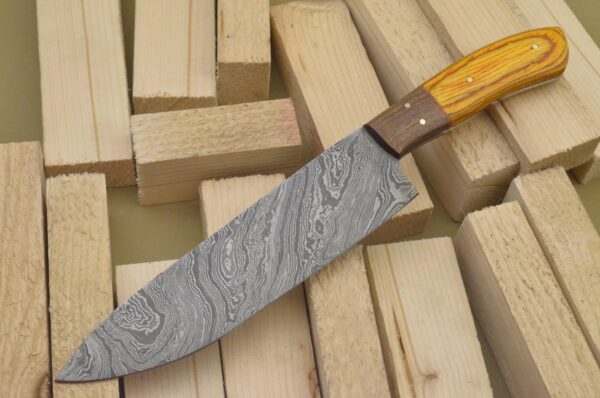 Custom Hand Made Damascus Steel Kitchen Knife with Colored Wood Handle CK 10 1