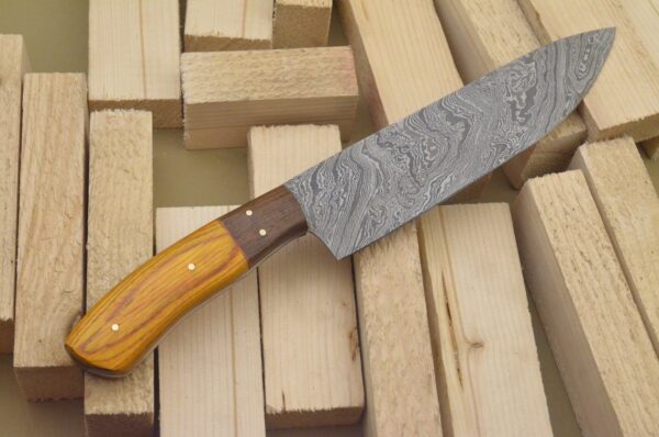 Custom Hand Made Damascus Steel Kitchen Knife with Colored Wood Handle CK 10 2