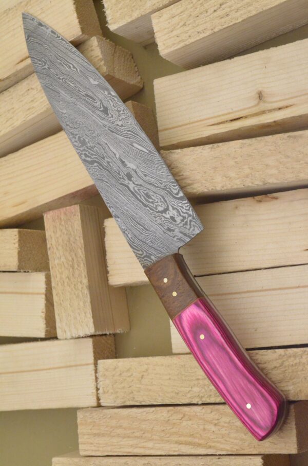 Custom Hand Made Damascus Steel Kitchen Knife with Colored Wood Handle CK 10 6