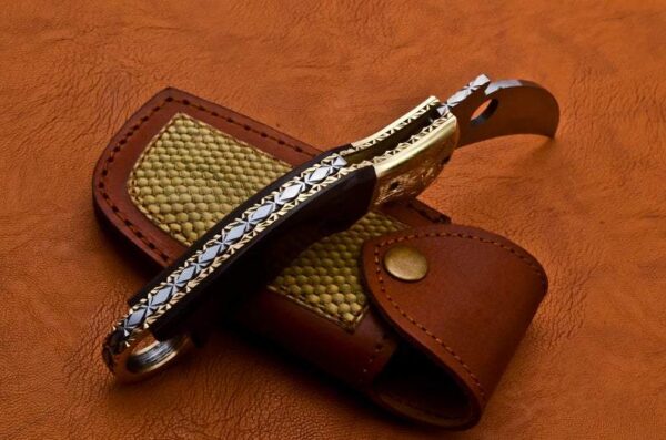 Custom Hand Made Damascus Steel Pocket Style Karambit Knife with Horn Handle Fk 45 3