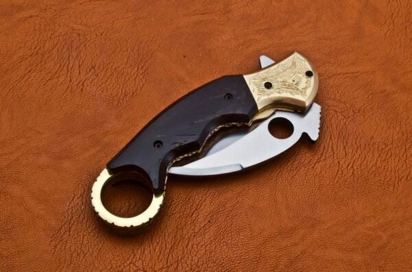 Custom Hand Made Damascus Steel Pocket Style Karambit Knife with Horn Handle Fk 45 4