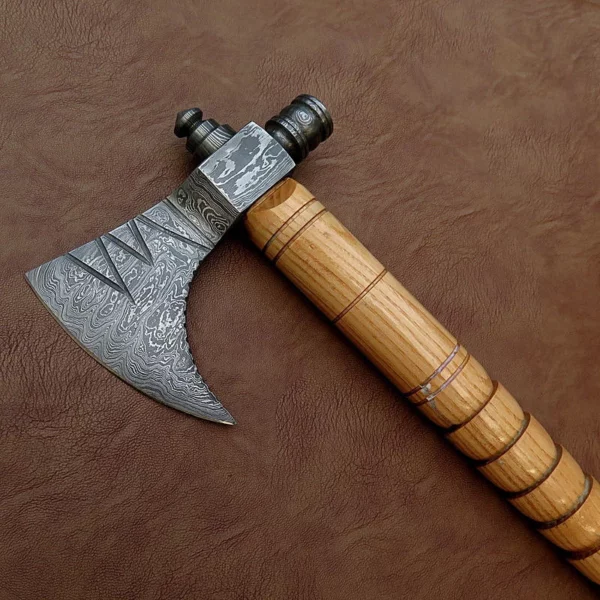 Custom Hand Made Damascus Steel Viking Axe With Beautiful Olive Wood Handle AX 5 2
