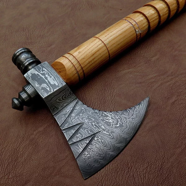 Custom Hand Made Damascus Steel Viking Axe With Beautiful Olive Wood Handle AX 5 6