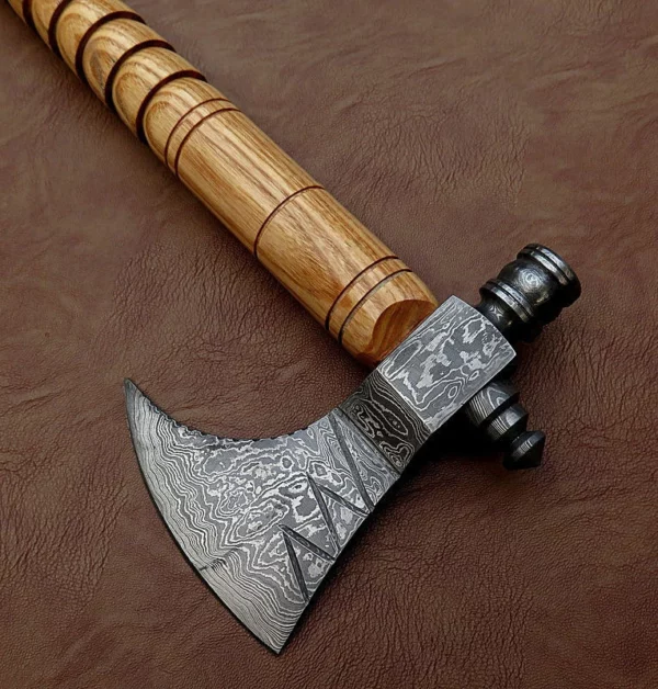 Custom Hand Made Damascus Steel Viking Axe With Beautiful Olive Wood Handle AX 5 8