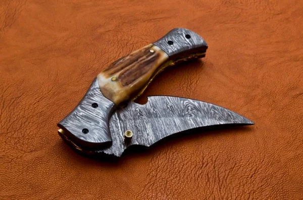 Custom Hand Made Damascus Steel hunting Pocket Knife with Stag Horn Handle Fk 49 6