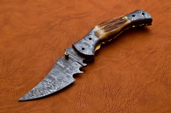 Custom Hand Made Damascus Steel hunting Pocket Knife with Stag Horn Handle Fk 49 8