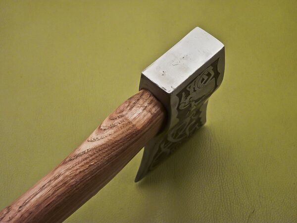 Custom Handmade D2 Steel Etched Axe Head with Olive Wood Handle AX 28 4