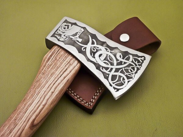Custom Handmade D2 Steel Etched Axe Head with Olive Wood Handle AX 28 5